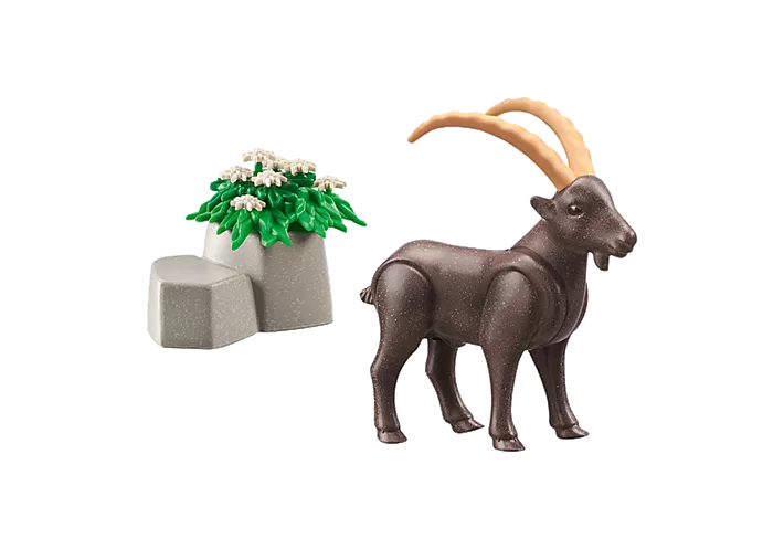 Wiltopia Capricorn toy featuring a detailed capricorn figure with mountain rocks and greenery accessory.