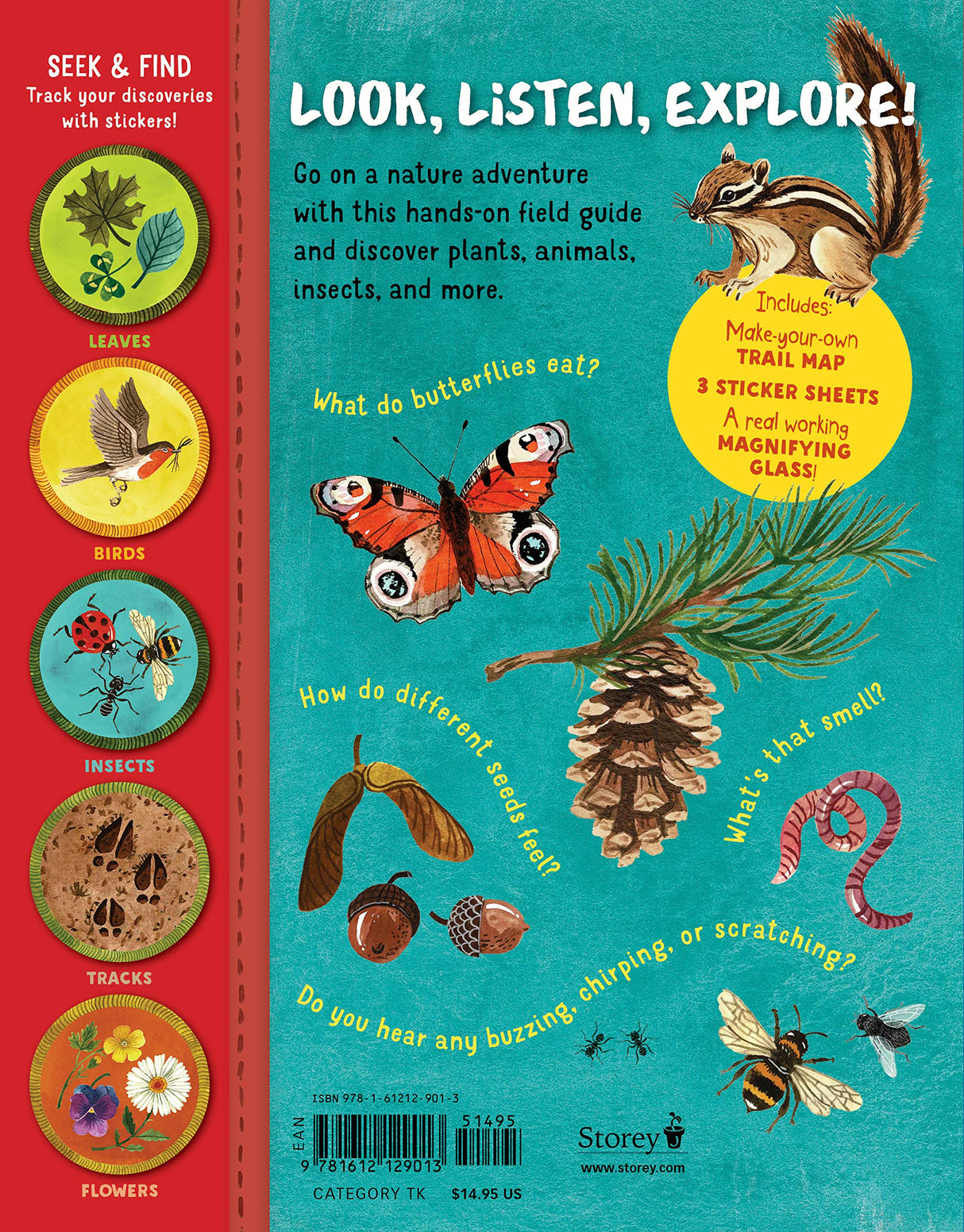Backpack Explorer: On the Nature Trail book cover with butterfly, pine cone, insects, and nature discovery activities for kids.