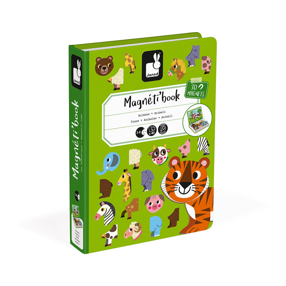 MagnetiBook Animals educational magnetic game set in a book-shaped box with 30 animal magnets for kids.