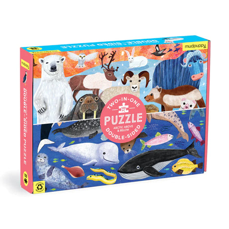 100pc Arctic Above & Below Doublesided Puzzle box showing arctic land animals and ocean animals illustrations.