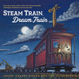 Steam Train, Dream Train book cover showing a nighttime scene with a giraffe and monkey on a red train car.