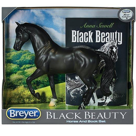 Black Beauty w/Book features a detailed black horse model and Anna Sewell’s classic softcover book in a gift set.