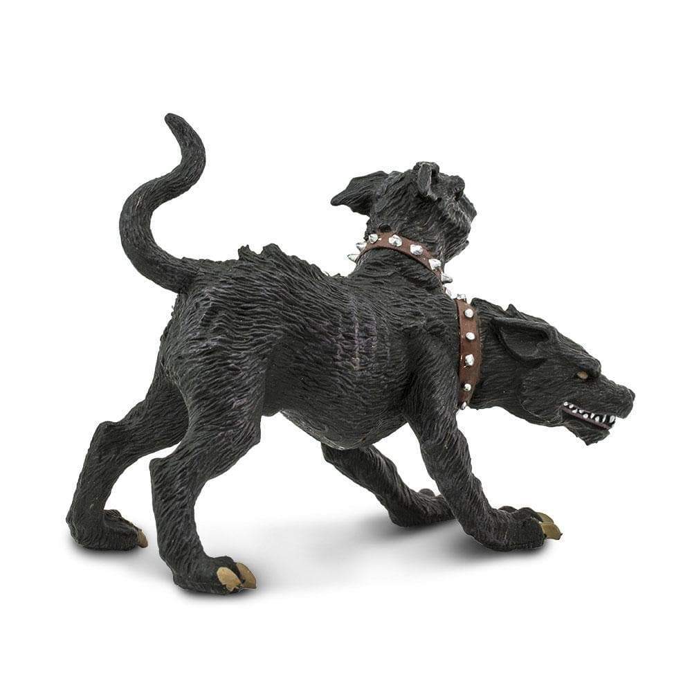 Cerebus three-headed black watchdog figure with silver-studded collars, guarding the underworld in fierce pose.
