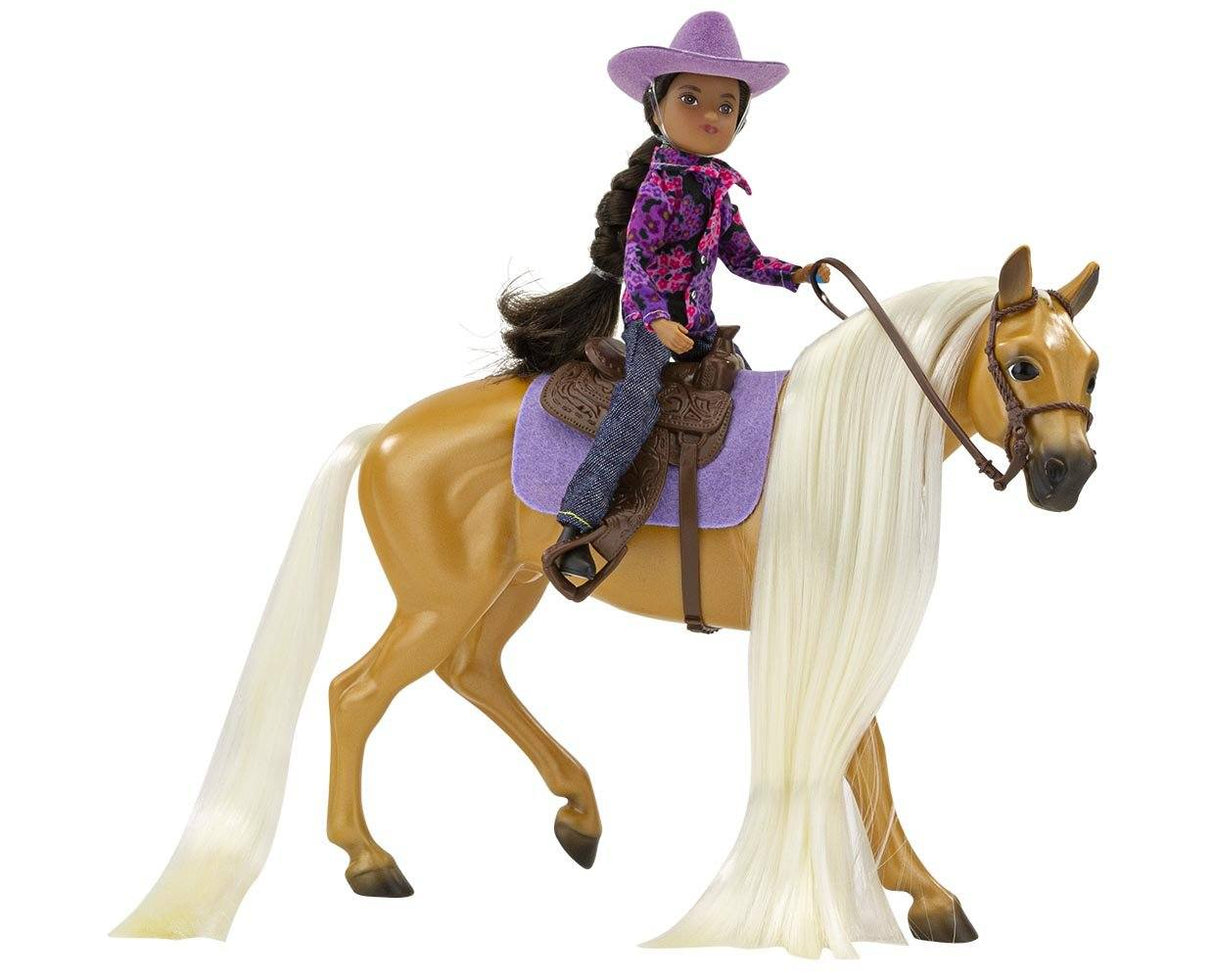 Charm & Western Rider Gabi set featuring a Palomino horse with blonde mane and articulated rider in Western outfit.