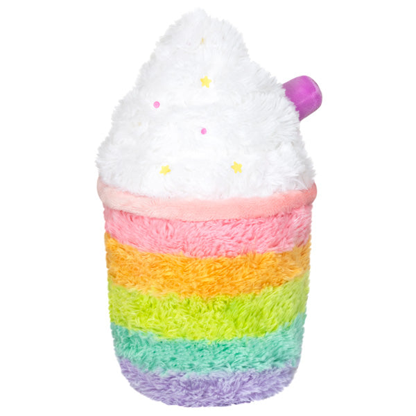 Soft and cuddly Unicorn Latte Mini plush toy with rainbow stripes and sparkly star details, perfect for ages 3 and up.