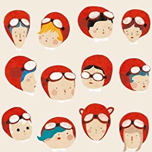 Illustrations of children wearing red aviator helmets and goggles from Little People, Big Dreams: Amelia Earhart.
