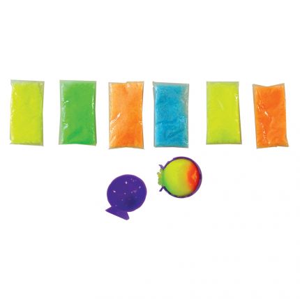 Bouncing Ball Kit with colorful powder packets and purple ball molds for making vibrant, high-bouncing balls at home.