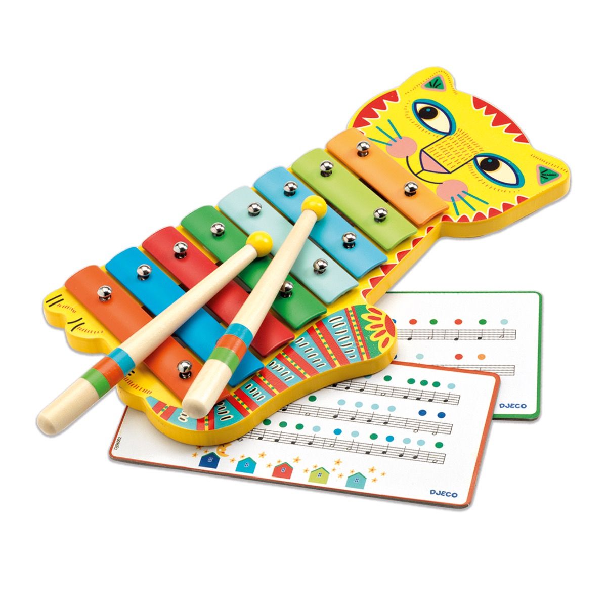 Animambo Metallophone Xylophone with colorful metal keys and wooden mallets designed for musical play and learning.