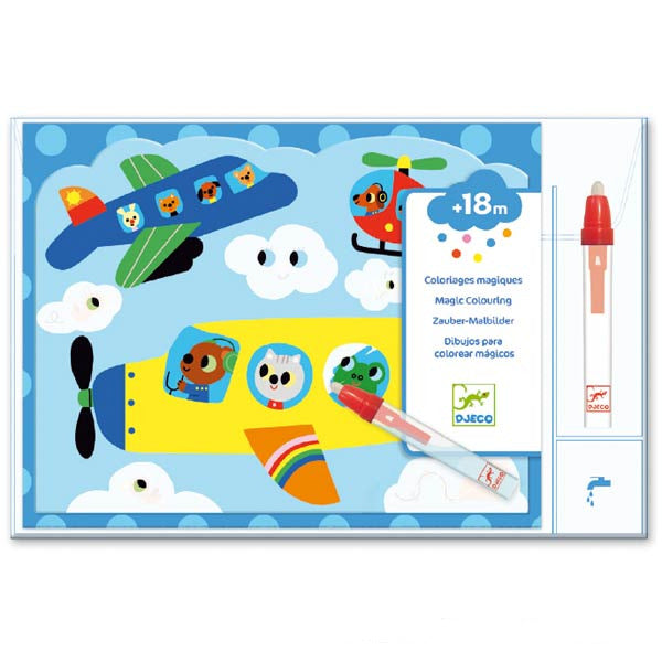 Paint with Water Sky coloring set with water pen and sky-themed animal illustrations for children 18+ months.