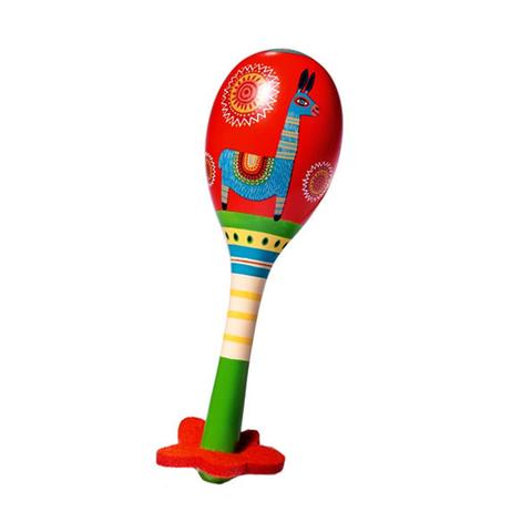 Animambo Llama Maraca wooden rattle toy with bright colors and cute llama design for kids aged 1 and up.
