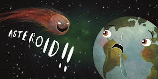 Cover of "Earth! My First 4.54 Billion Years" showing Earth and an approaching asteroid with expressive faces.