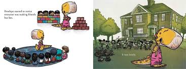 Illustration from We Don't Eat Our Classmates showing Penelope Rex feeling left out as classmates form groups.