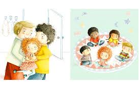 Illustration from Stella Brings the Family showing Stella with her two daddies and classmates at a Mother's Day celebration.