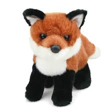 Red Fox plush toy by Douglas Cuddle, 10-inch soft, realistic red, white, and black coloring, machine washable.