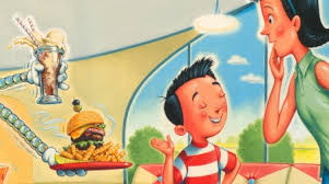 Illustration from If I Built a House showing a boy imagining a whimsical home with fun features and a delighted adult.