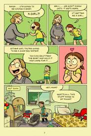 Sisters graphic novel showing characters Raina and Amara in a colorful comic strip by Raina Telgemeier.