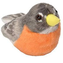 Audubon Bird | Robin 5” realistic stuffed animal with orange chest and gray wings, squeezable to hear bird song.
