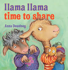 Llama Llama Time to Share book cover showing Llama and Nelly Gnu with toys in a playful sharing scene.