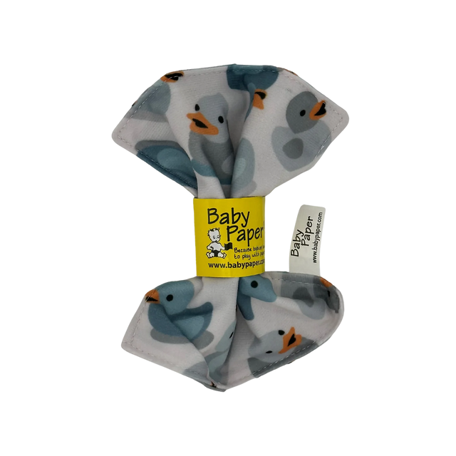 Baby Paper | Duckies soft, crinkly fabric toy with duck print designed for sensory play and baby entertainment.
