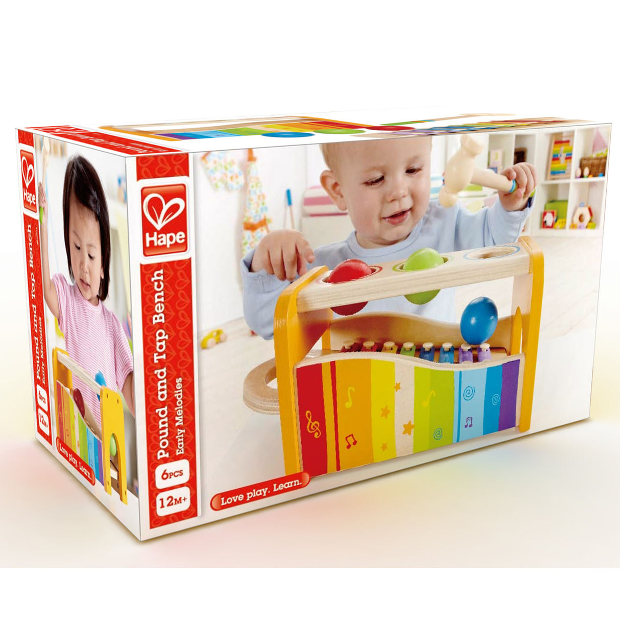 Pound & Tap Xylophone with colorful keys and wooden mallet for toddlers exploring music and sounds.