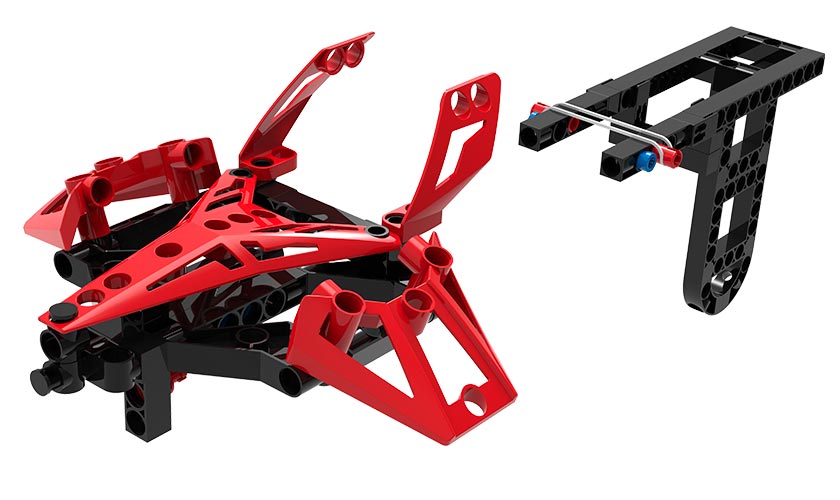 Geared Up Gadgets helicopter model with spinning rotor and black and red plastic parts for gear and transmission learning.