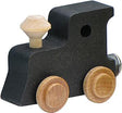 NameTrain Engine wooden toy train engine in black with natural wood wheels and smokestack, sustainably made in Vermont.