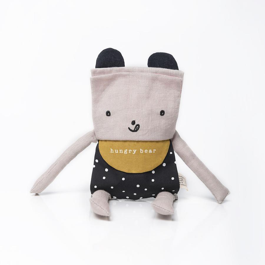 Organic Flippy Friend | Bear soft organic cotton toy with cute face and polka dot outfit for toddlers.