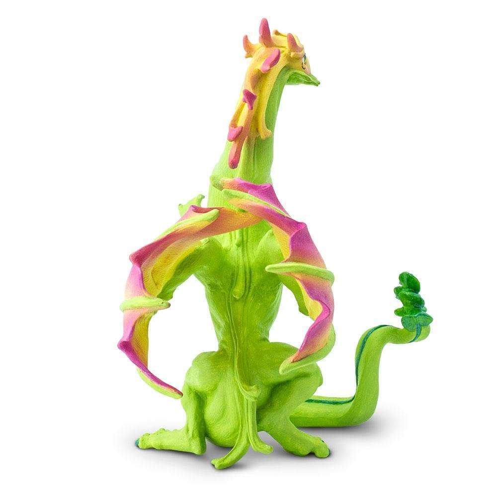 Flower Dragon figurine in vibrant green, yellow, orange, and pink with elegant wings and detailed features.