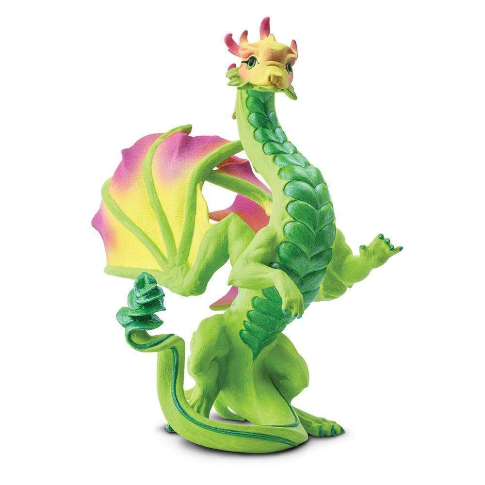 Flower Dragon figurine with vibrant green, yellow, and pink colors, showcasing its elegant and friendly design.