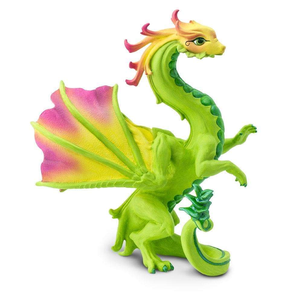 Flower Dragon figurine in vibrant green, yellow, pink, and orange with detailed wings and friendly expression.