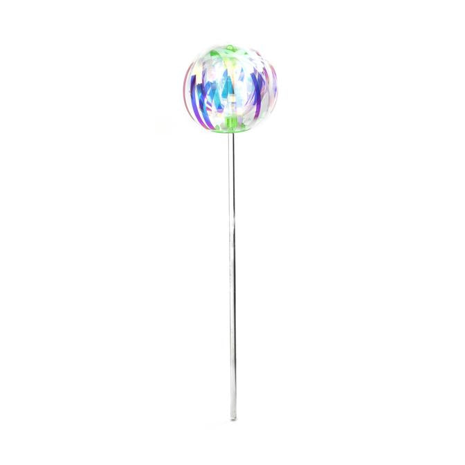 Rainbow Twirler with colorful swirling shapes on a thin metal handle, perfect for mesmerizing light displays.