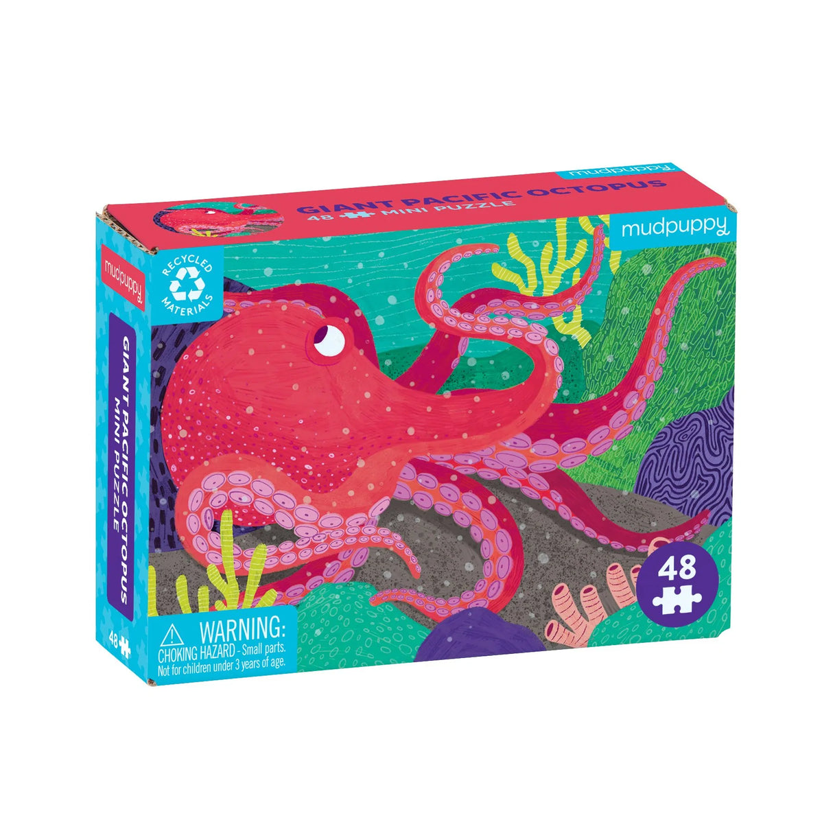 48pc Giant Octopus Mini Puzzle box featuring colorful Giant Pacific Octopus illustration with 48 pieces by Mudpuppy.