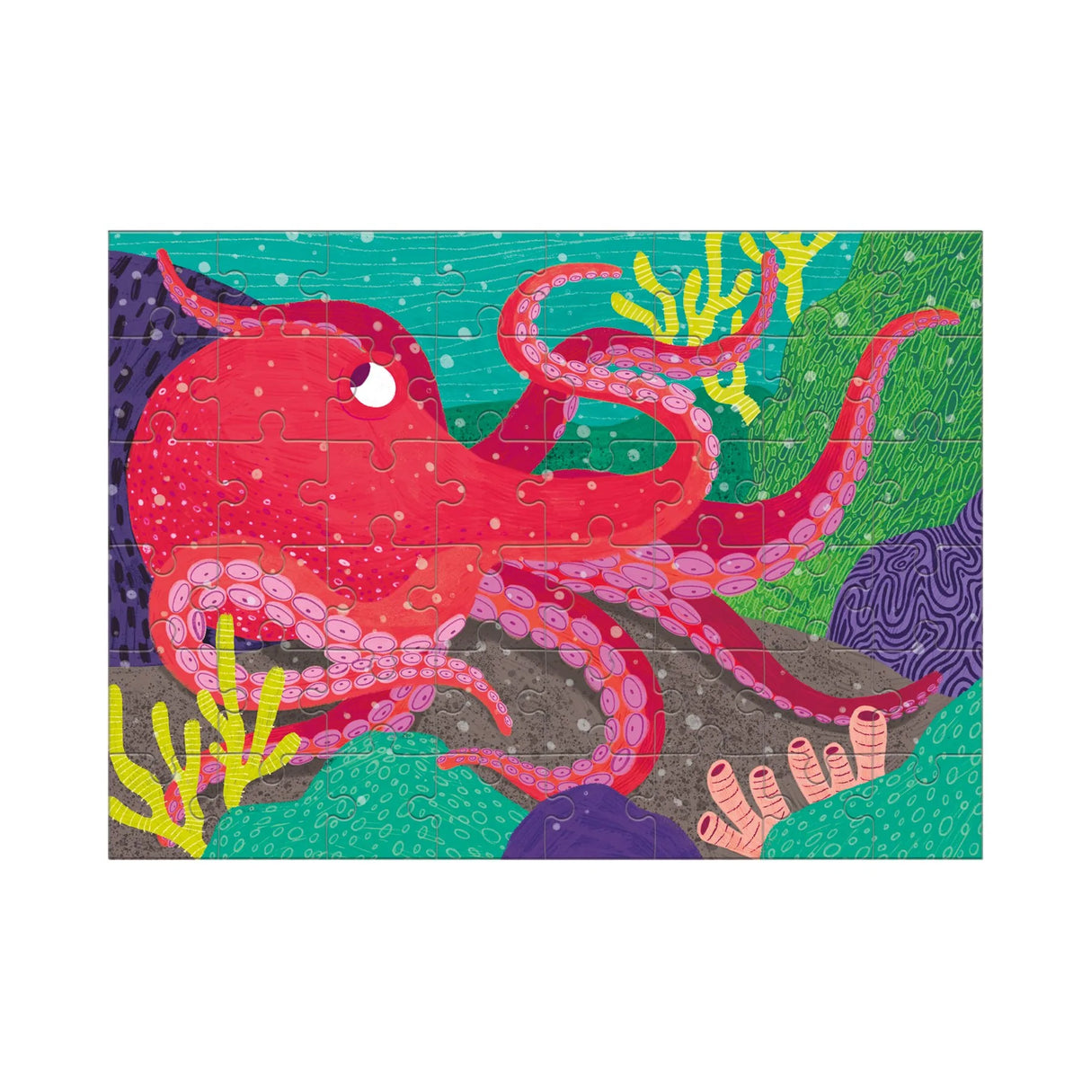 48pc Giant Octopus Mini Puzzle featuring a colorful red octopus with eight arms in an underwater scene.