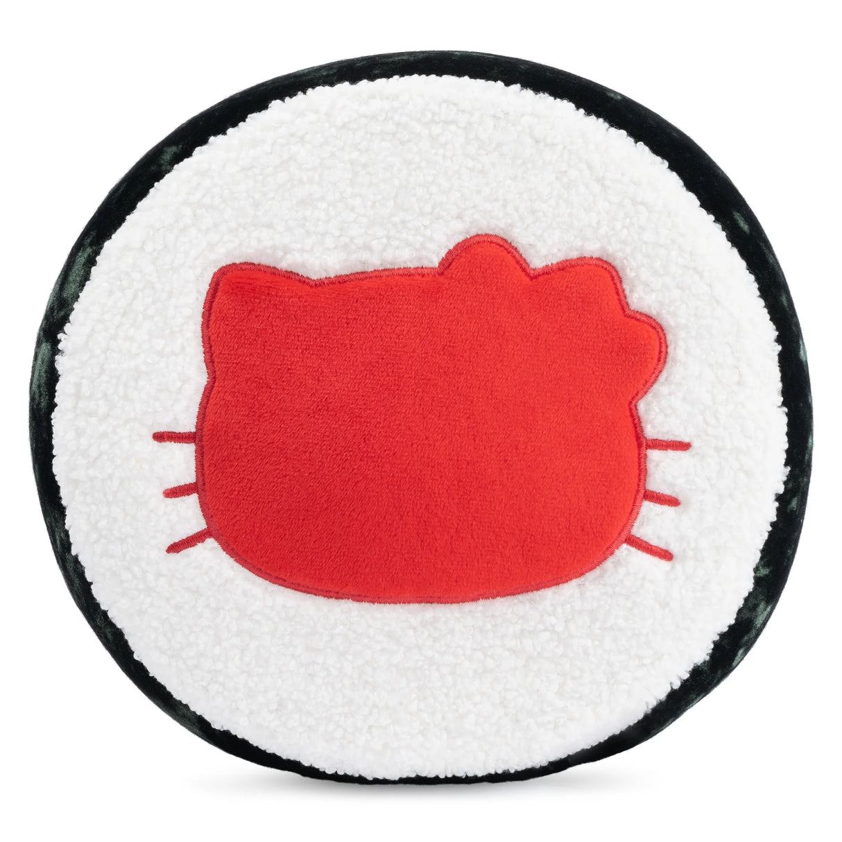 Hello Kitty Sushi plush bottom view showing red Kitty head silhouette on white rice and dark green nori border.