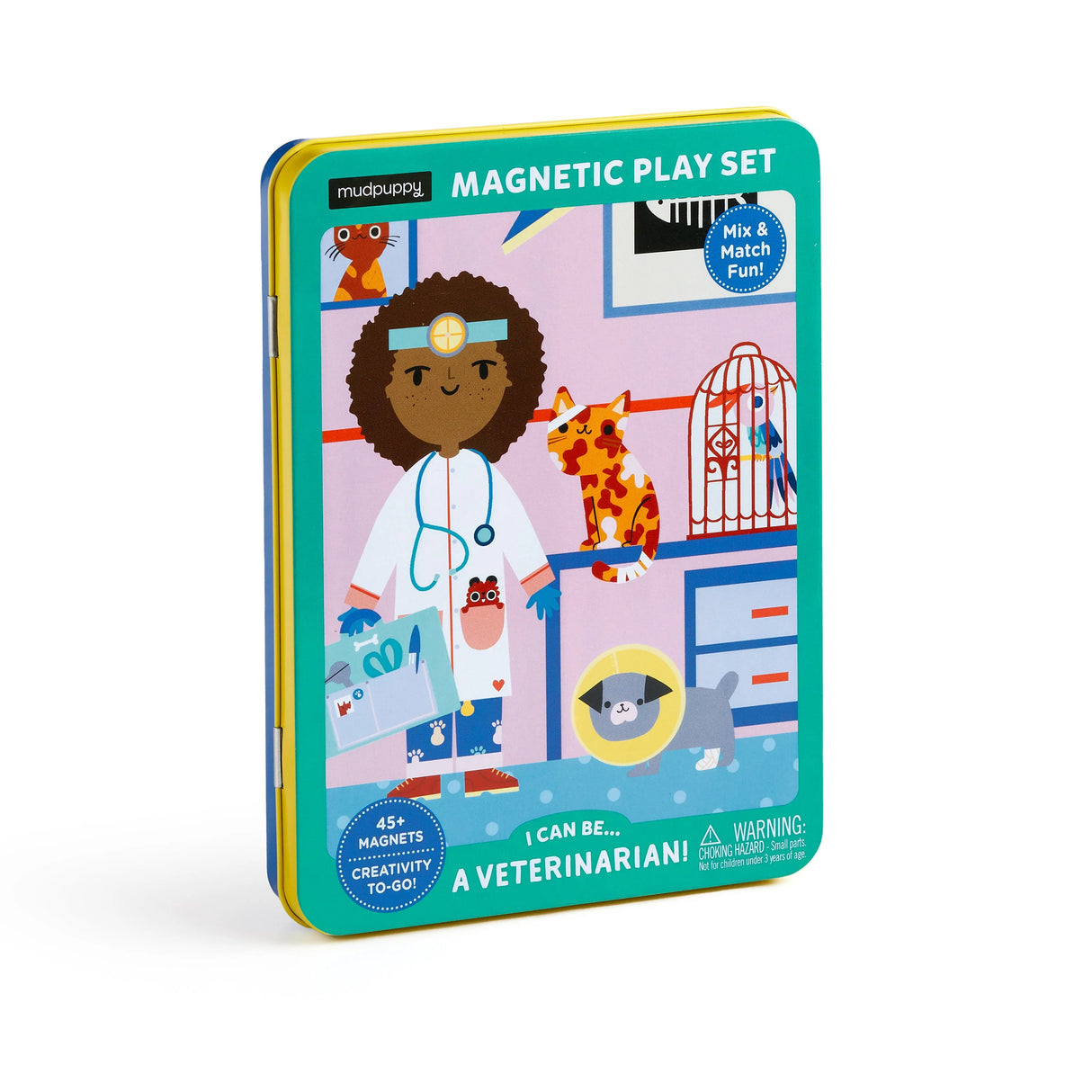 Magnetic I Can Be A Veterinarian! Set in a sturdy tin with magnets to dress up a vet and vet clinic scenes for imaginative play.