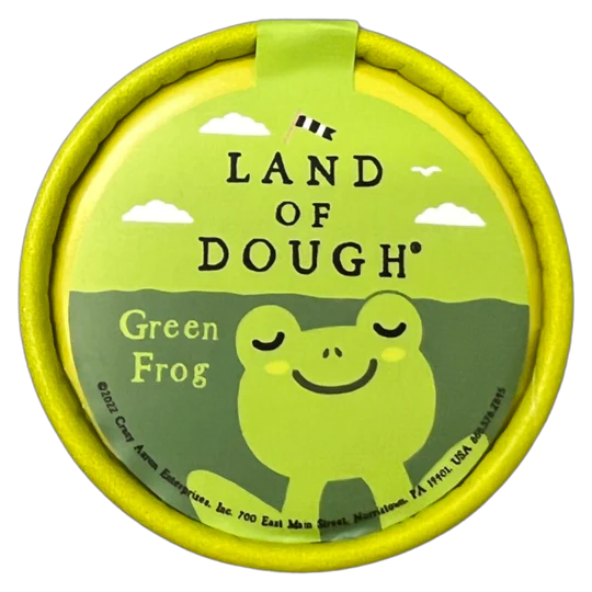 Land of Dough Mini Green Frog play dough container with natural ingredients and eco-friendly packaging, 1.5 oz size.