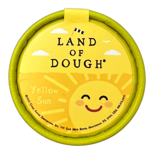 Land of Dough Mini Yellow Sun play dough in eco-friendly packaging with natural colors and organic essential oils.
