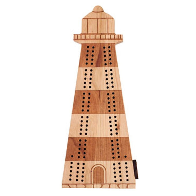 Cribbage Board Lighthouse wooden game board shaped like a lighthouse with pegging holes and laser engraved details.