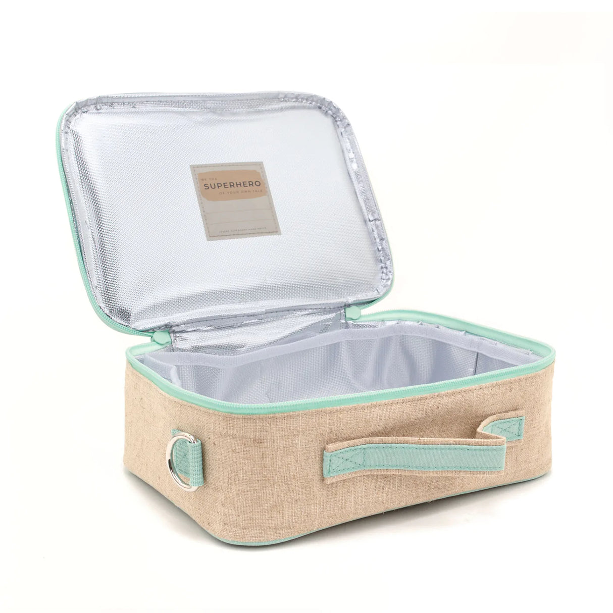 Lunch Box | Under the Sea with linen/cotton exterior, insulated interior, and removable insert, shown open for easy cleaning.