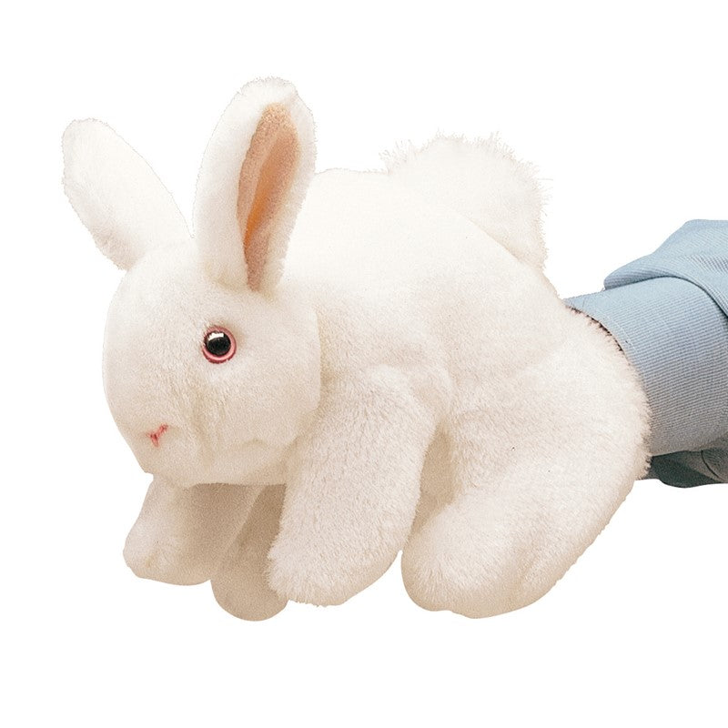 White Bunny Rabbit Puppet soft and cuddly hand puppet for children ages 3 and up, perfect for imaginative play.