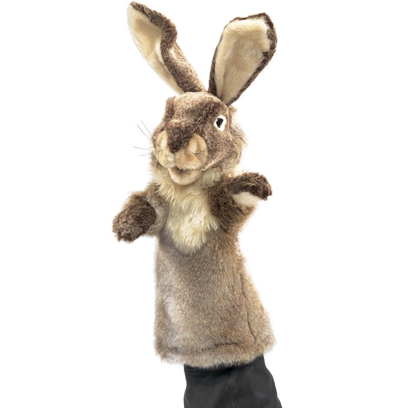 Rabbit Stage Puppet with plush fur, long upright ears, and expressive face for storytelling and puppet shows.
