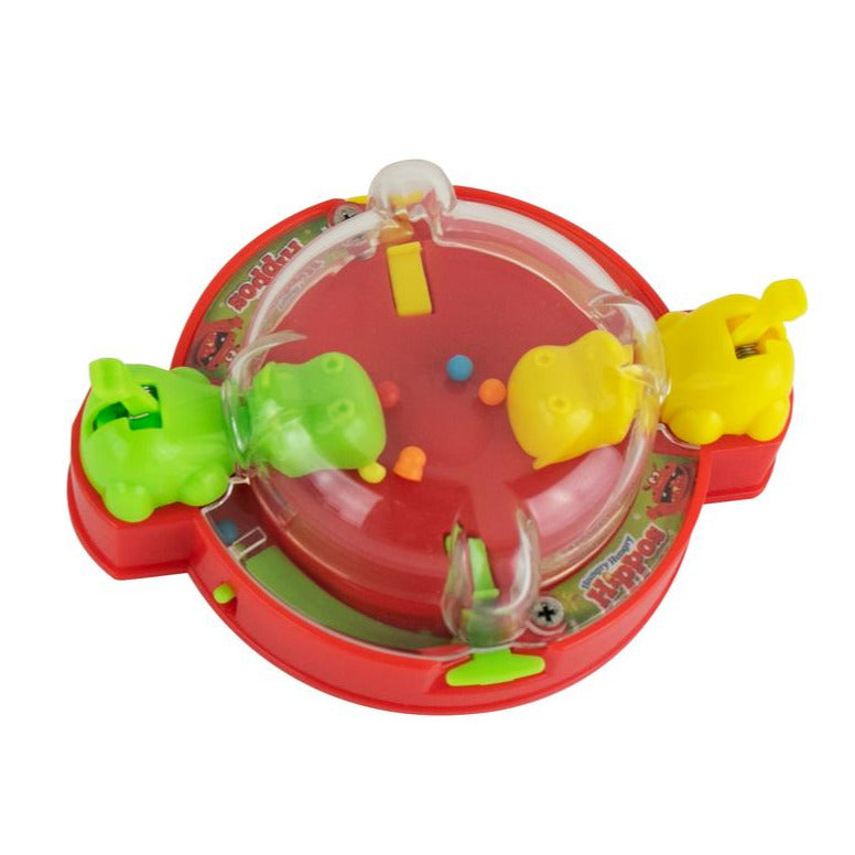 World's Smallest Hungry Hungry Hippos mini game with two colorful hippos on a red base, perfect for ages 6 and up.
