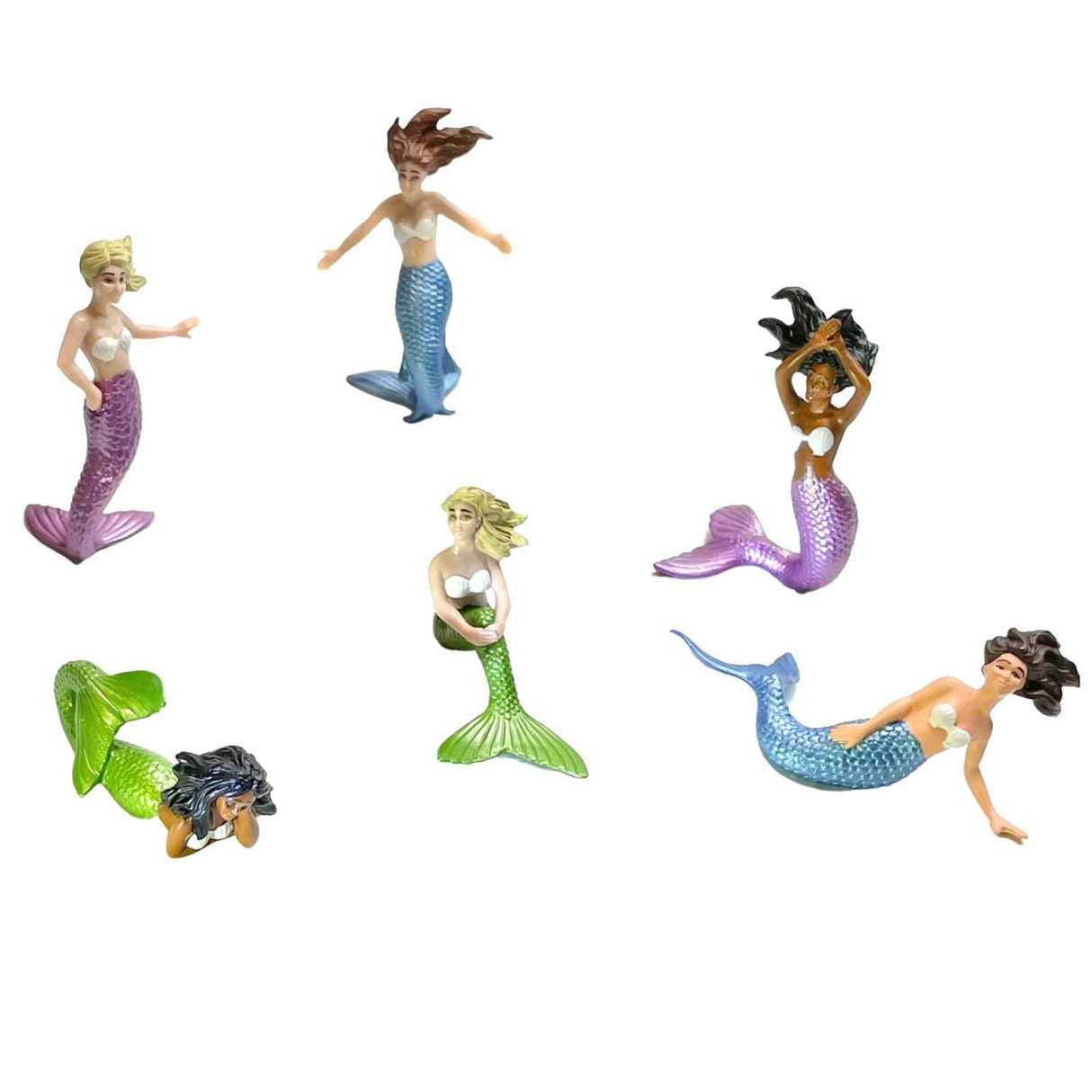 TOOB | Mermaids set of 6 colorful mermaid figurines in various poses, perfect for imaginative play and collection.