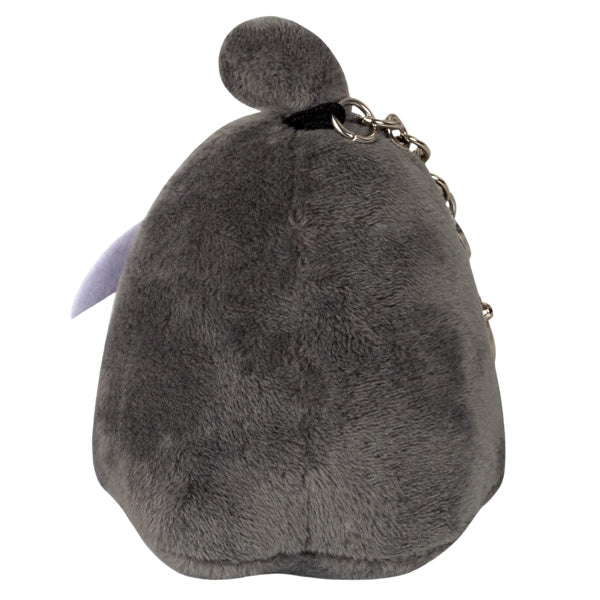 Reaper Micro plush keychain with metal clip, soft gray polyester fiber, compact cosplay accessory.
