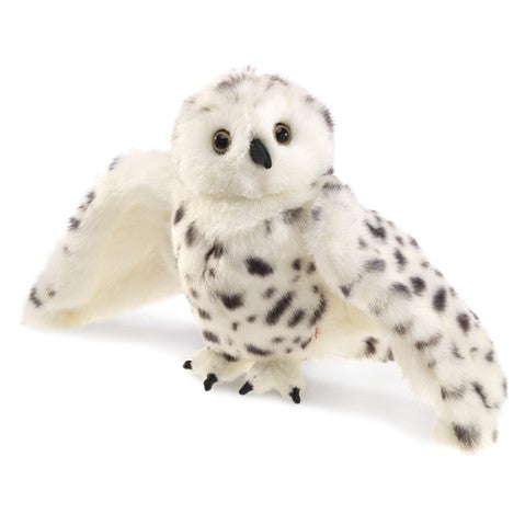 Snowy Owl Puppet with feather-soft wings and realistic spotted plumage, perfect for imaginative play and display.