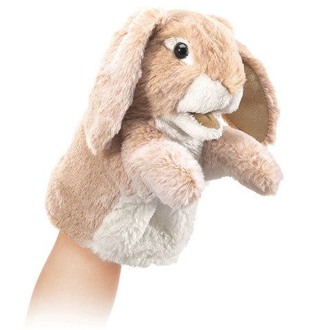 Lop Rabbit Little Hand Puppet with soft angora fur and movable mouth and forelegs for playful storytelling.