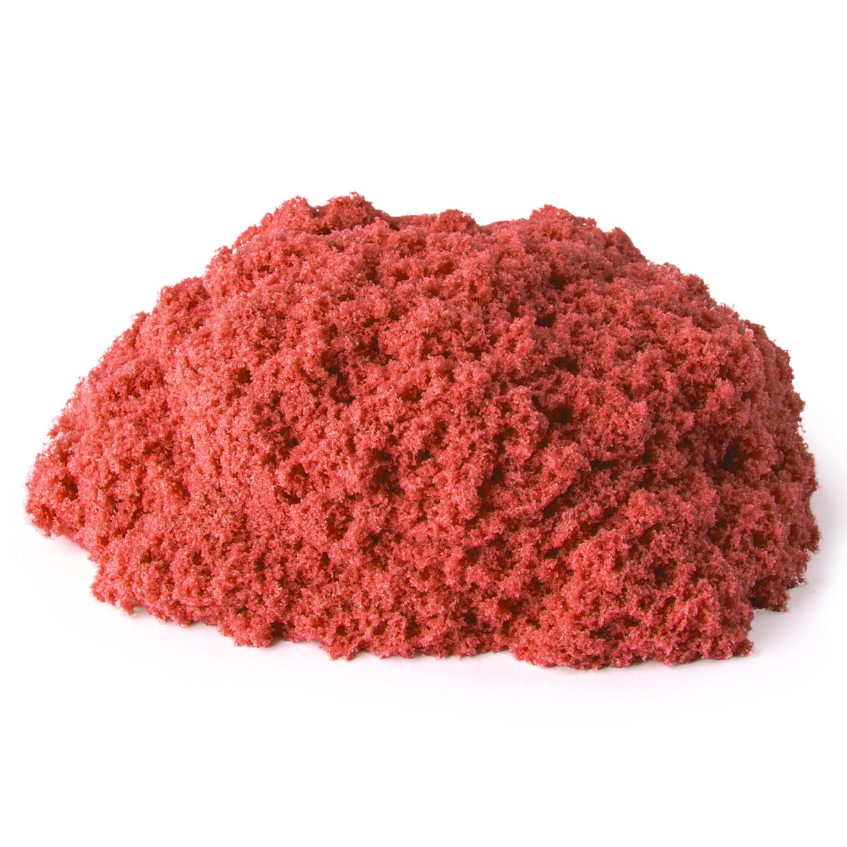 Kinetic Sand in red color, soft, moldable, squeezable play sand that sticks to itself and not hands.