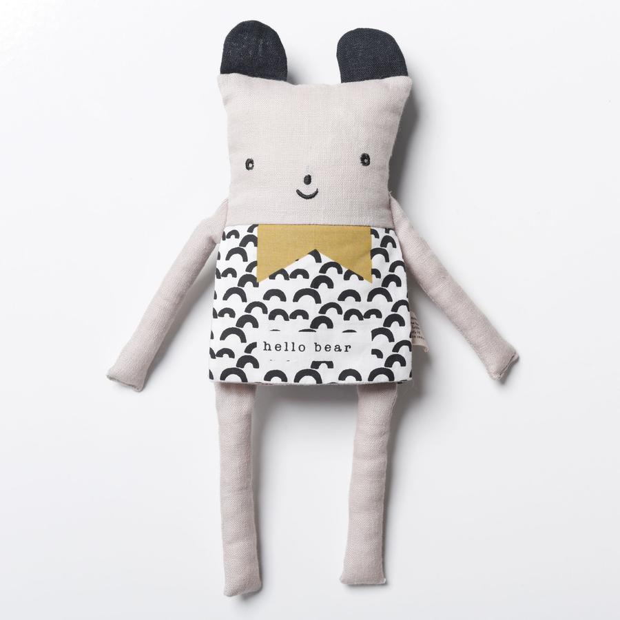 Organic Flippy Friend | Bear soft toy made of 100% organic cotton with cute face and patterned body.