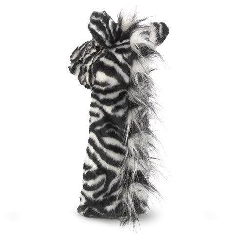 Zebra Stage Puppet with soft plush stripes, expressive mouth, leatherette nose, and distinctive black and white mane.
