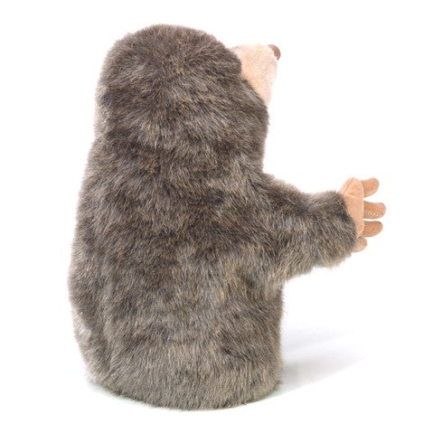 Mole Little Hand Puppet with soft fur, large snout, movable mouth, and claws perfect for imaginative garden play.